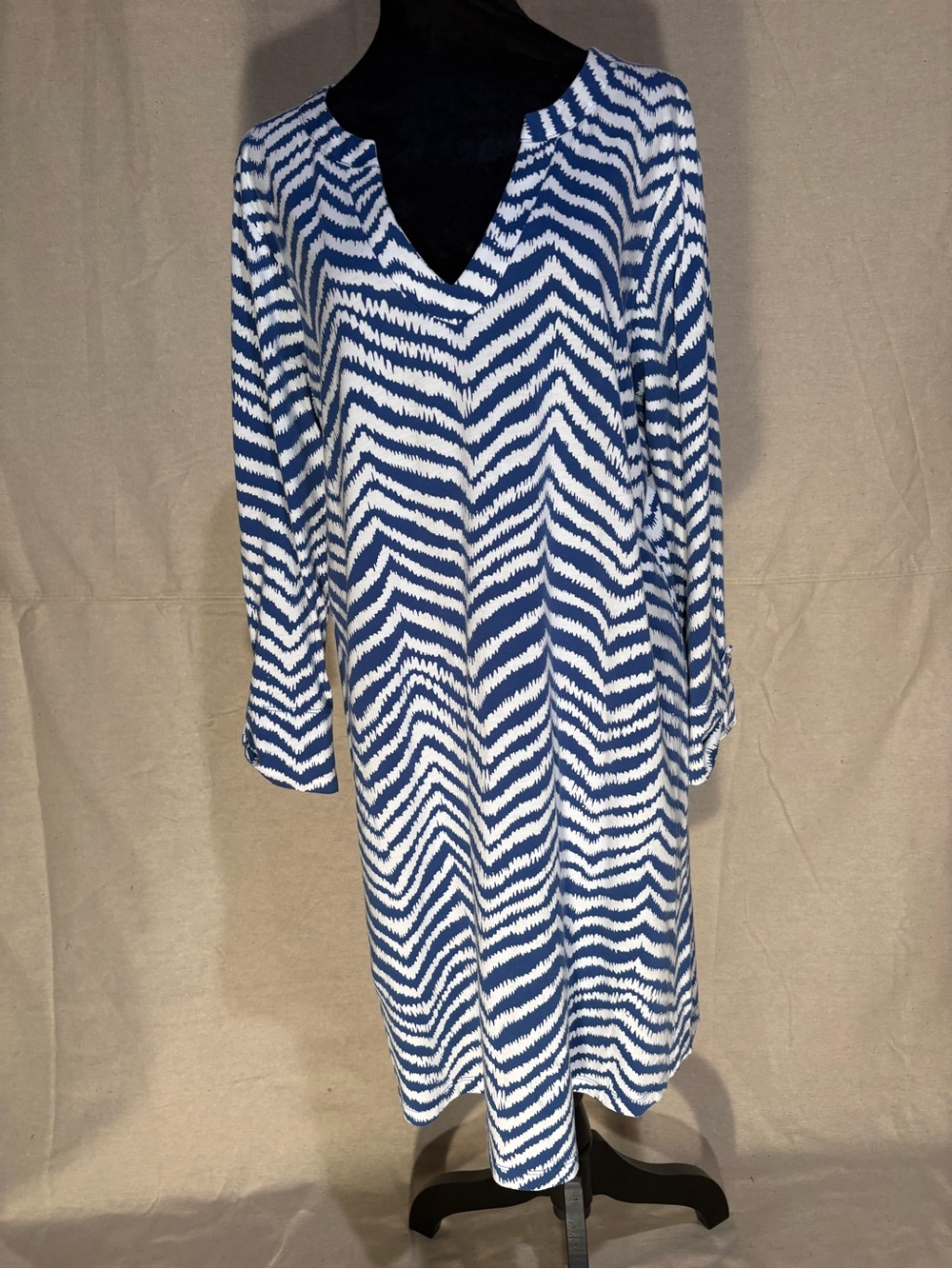Lilly Pulitzer Blue and White Zigzag V-Neck Dress.